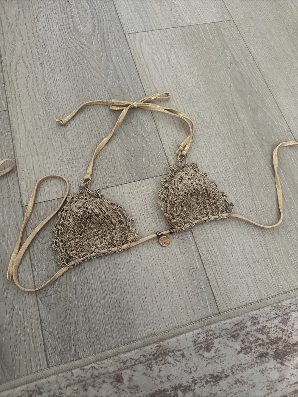 Crochet Triangle Bikini Top in Taupe